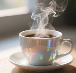 Morning Coffee with Rising Steam