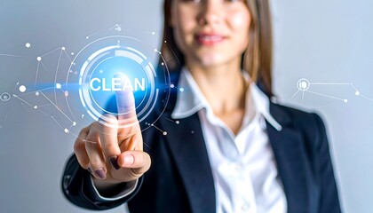 Woman touches digital CLEAN button