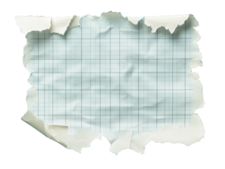 Piece of paper with a grid pattern is torn and crumpled