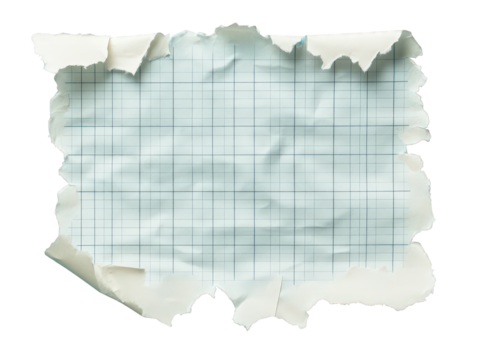 Piece of paper with a grid pattern is torn and crumpled