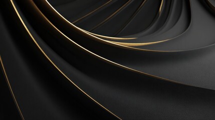 An abstract luxury background displays smooth elegant black shapes with subtle golden lines for a modern and sophisticated presentation.