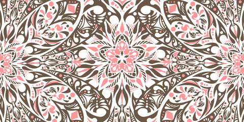 Seamless Floral Textile Pattern in Pink and Brown – Elegant Botanical Fabric Design for Fashion and Home Decor