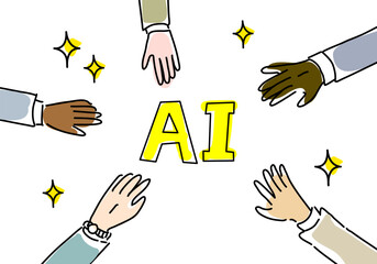 AIと人類の共生イメージのシンプル線画