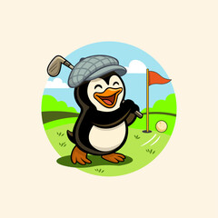   Happy Penguin on the Golf Course