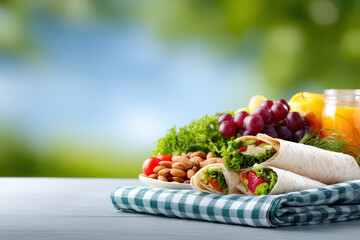 healthy diet menu featuring lowcalorie snacks for picnic arranged harmoniously on clean background