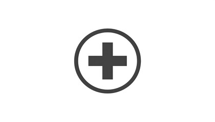 Obraz premium A simple, dark gray plus sign icon is set inside a circle outlined in a darker shade of gray against a pure white background.