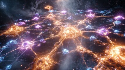 Abstract Glowing Networked Cityscape At Night