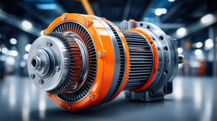 Obraz premium Industrial Electric Motor with Orange and Silver Design Elements