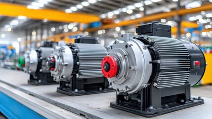 Electrical Motors Displayed in Modern Factory Setting with Equipment