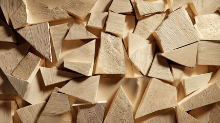 Fototapeta premium Textured wooden pieces create abstract background, showcasing natural patterns and shapes that evoke warmth and creativity