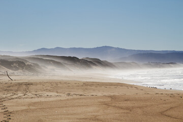 Sand Beach And Dunes With Fog And Without People