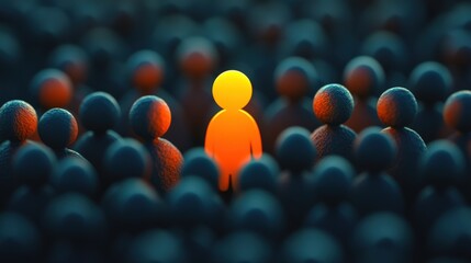 A single, luminous figure amidst a multitude of dark figures.