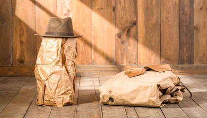 Wrapped goods on wooden floor