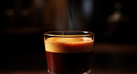 Rich Espresso with Creamy Crema and Wisps of Steam in Dim Lighting
