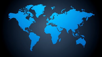 Obraz premium Illustration of a stylized blue world map on a dark gradient background, representing global connections and the internet