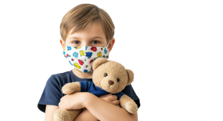 Boy with Mask and Teddy abstract illustration design inspired by Boy with Mask and