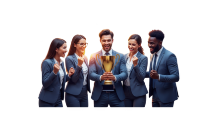 Celebrating Business Success Diverse Team with Trophy detailed illustration concept inspired by Celebrating Business