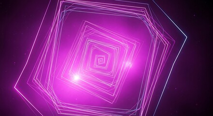Vibrant neon purple hexagonal tunnel receding into a futuristic abstract digital space, creating an immersive optical illusion of light and modern technology