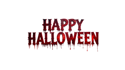 Happy Halloween thematic lettering with a spooky, dripping blood effect. Scary text design element for posters and flyers, isolated on a transparent background for easy use.