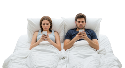 Couple in Bed Using Smartphones modern design composition influenced by Couple in Bed Using