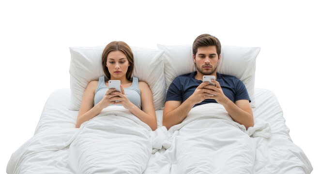Couple in Bed Using Smartphones modern design composition influenced by Couple in Bed Using
