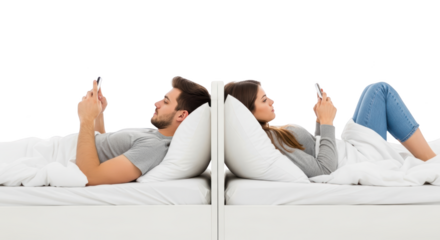 Couple Using Smartphones in Bed detailed illustration concept inspired by Couple Using Smartphones in