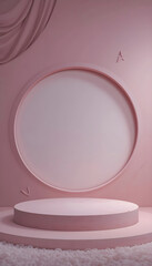 Obraz premium Pink Circular Stage Podium with Draped Fabric and White Ball Pit circle round