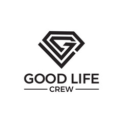 Good life crew logo design isolated on white background with diamond shape