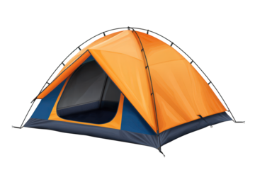 Large orange tent with a blue stripe