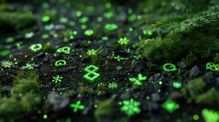 Vibrant green moss and lush foliage in a detailed macro shot showcasing natural textures, organic growth, and rich ecological environment for artistic and commercial use