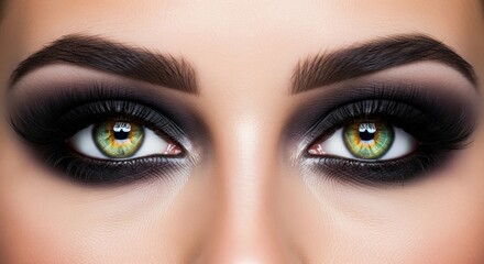 Obraz premium Dramatic Smokey Eyes Beauty Makeup with Green Hazel Eyes and Thick Lashes