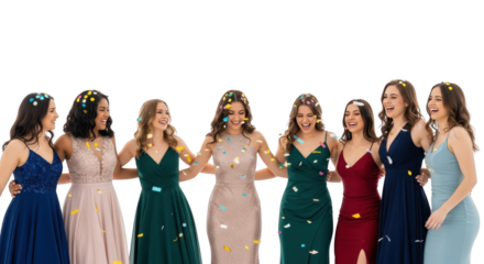 Group of Happy Young Women Celebrating with Confetti detailed illustration concept inspired by Group