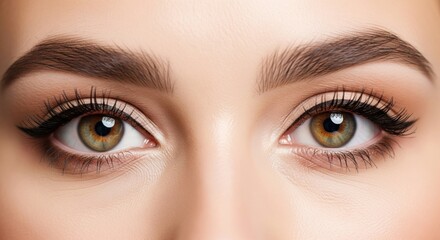 Fototapeta premium Macro Beauty Shot of Female Eyes with Clear Skin and Nude Makeup