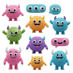 Vibrant Grid of Cute Fuzzy Creatures and Expressive Chat Bubbles