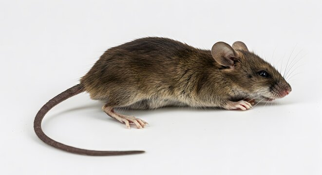 Isolated mouse on white background showing detailed fur and whiskers