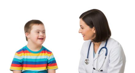 Happy Boy with Down Syndrome and Doctor unique creative artwork concept based on Happy