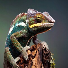 Fototapeta premium Colorful chameleon perched on a branch