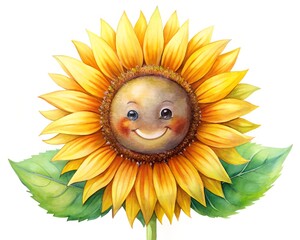 Cheerful Sunflower with Smiling Face A Whimsical Watercolor Illustration for Children s Designs