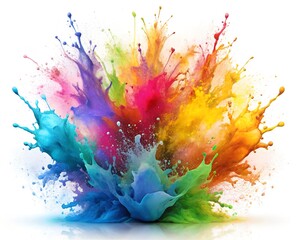 Vibrant explosion of colorful paint creates dynamic and artistic visual effect on white background