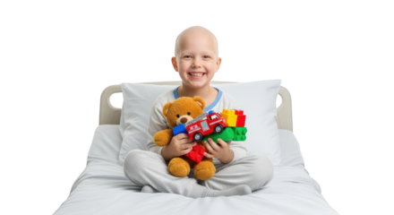 Joyful Bald Boy Patient Smiling with Toys abstract illustration design inspired by Joyful Bald