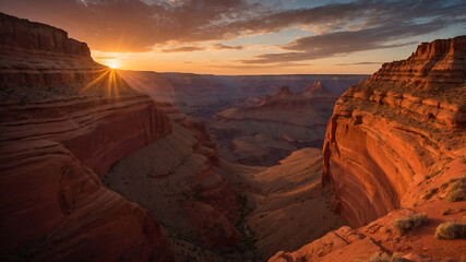 Sunset over grand canyon nature landscape vibrant background majestic viewpoint tranquil environment