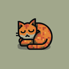 A cute orange cat with a pixel art style is curled up and sleeping peacefully on a soft green background, showcasing vibrant colors and a charming design.