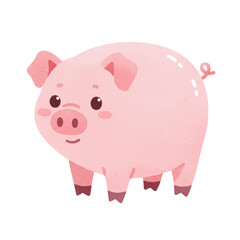 Fototapeta premium Adorable Pink Cartoon Pig Illustration with Watercolor Texture and Flat Design Style