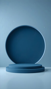 Two Tiered Blue Circular Pedestal Stage with Textured Wall image