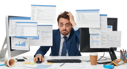 Overwhelmed Businessman Stressed by Work detailed illustration concept inspired by Overwhelmed Businessman Stressed by