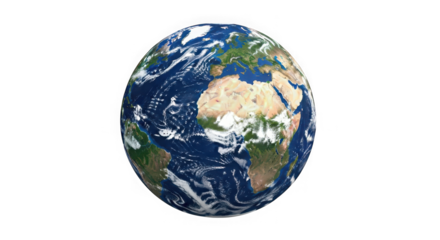 Stunning earth planet globe from space with visible continents oceans and clouds global view transparent background