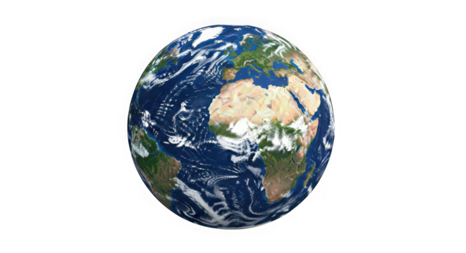 Stunning earth planet globe from space with visible continents oceans and clouds global view transparent background