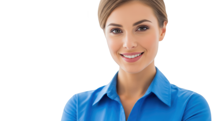 Professional Woman Smiling Confidently in Blue Shirt detailed illustration concept inspired by Professional Woman