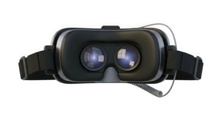 Immersive virtual reality headset for gaming entertainment and futuristic digital experiences with advanced optics and comfort straps transparent background