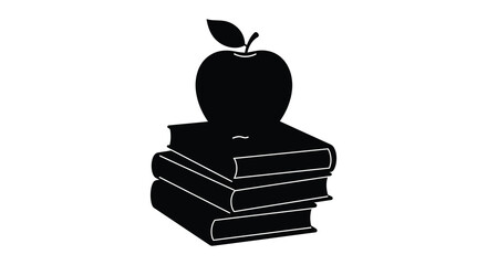 an apple sits atop a stack of books neatly arranged